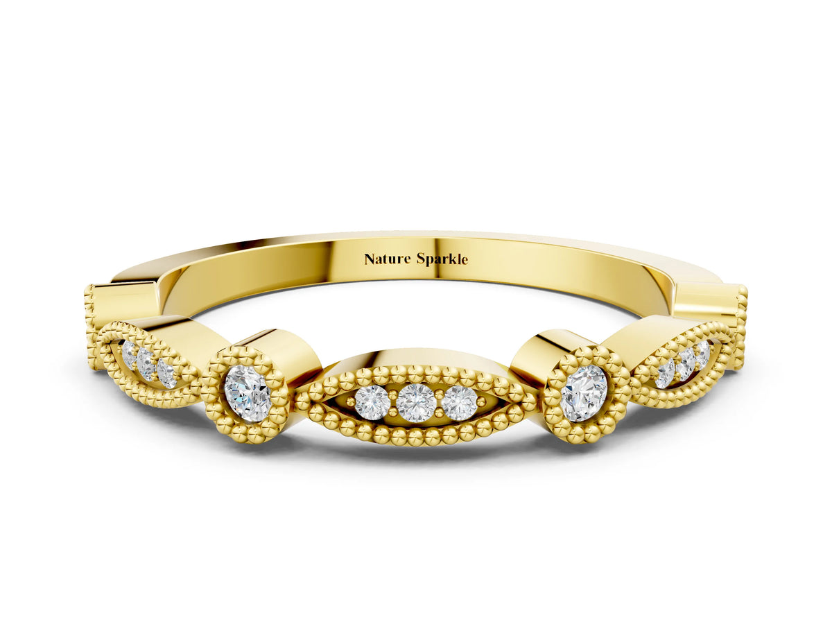 Yellow gold Milgrain Bezel and Marquise Diamond Band