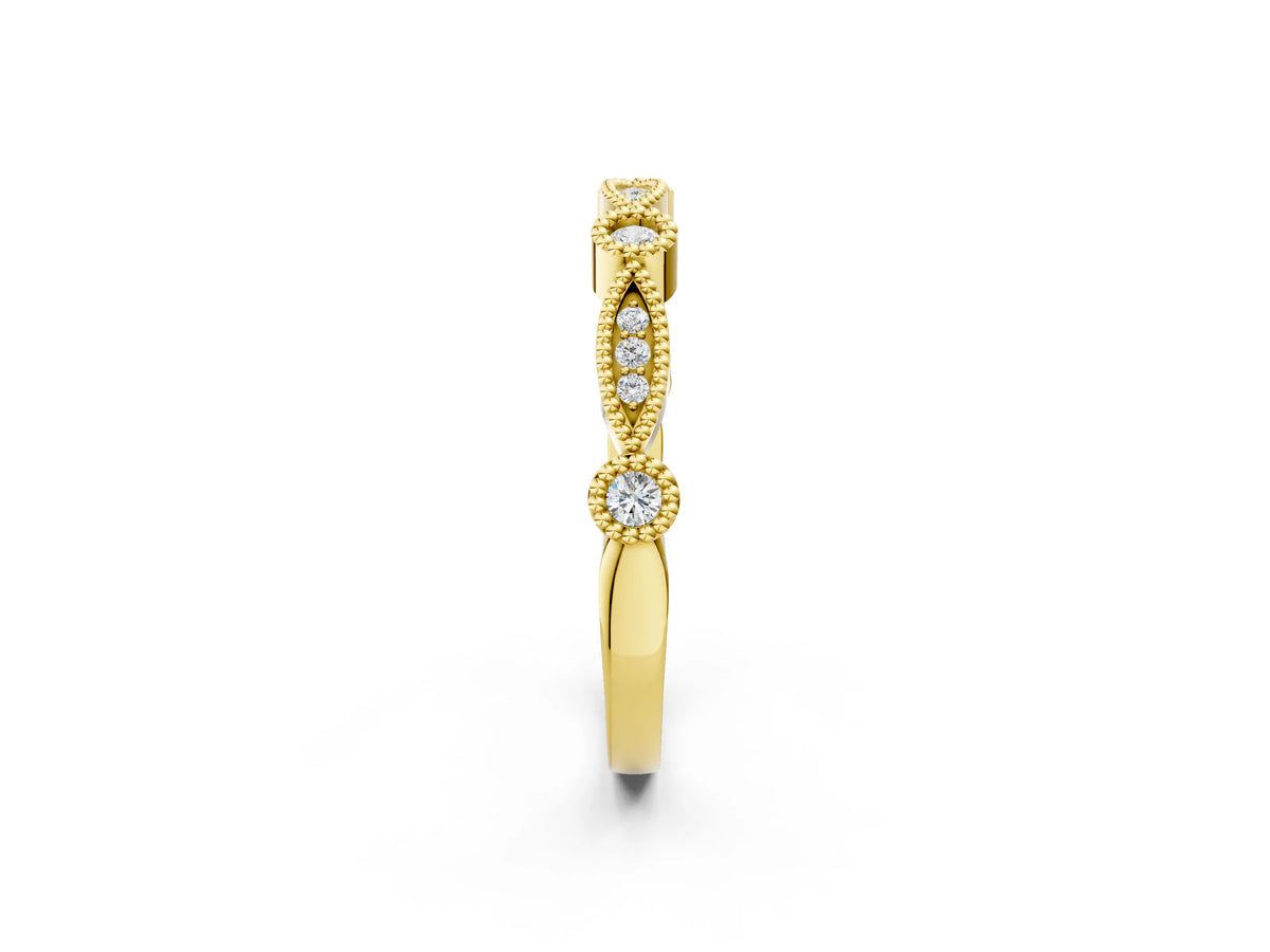 Yellow gold Milgrain Bezel and Marquise Diamond Band_2