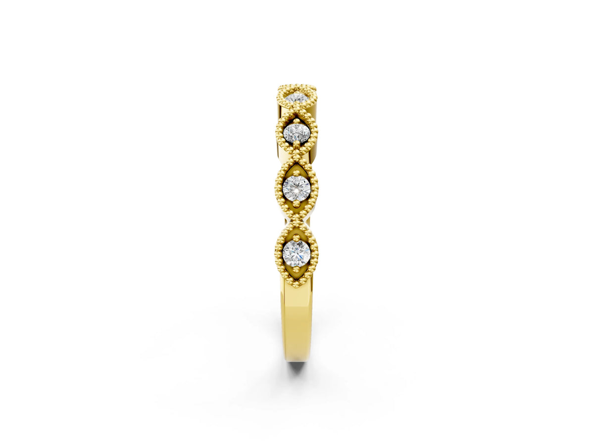 Yellow gold Milgrain Marquise Diamond Half Eternity Band with Bezel Setting_2