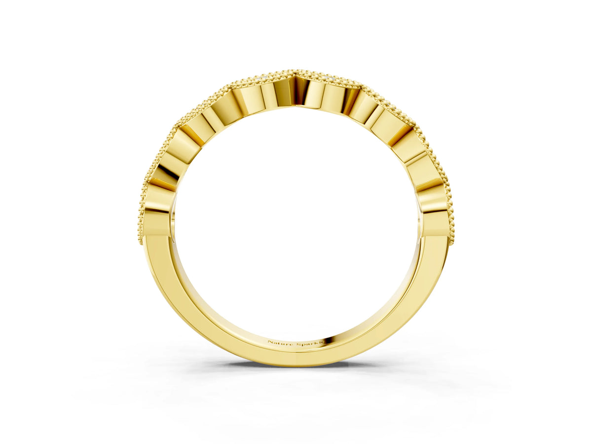 Yellow gold Milgrain Marquise Diamond Half Eternity Band with Bezel Setting_3