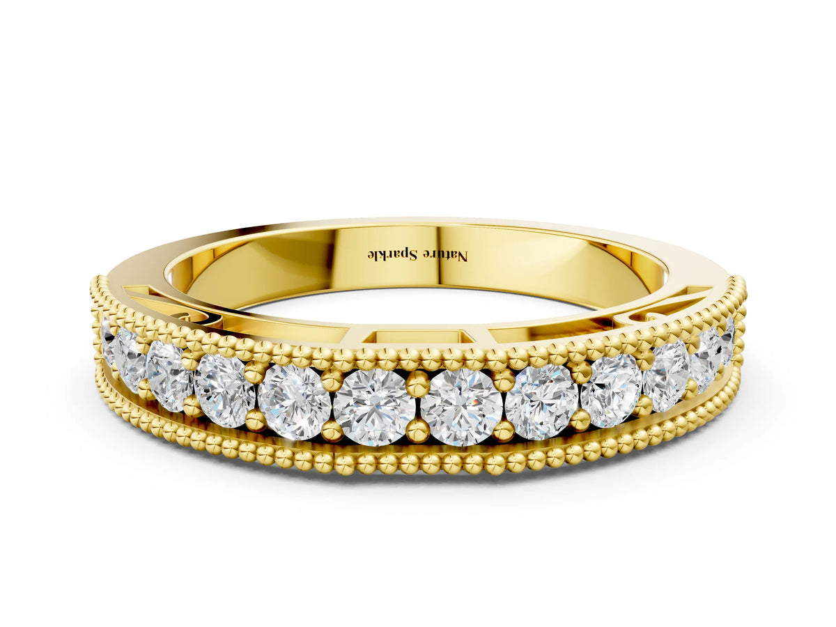 Yellow gold Milgrain Round Diamond Pavé Chevron Band