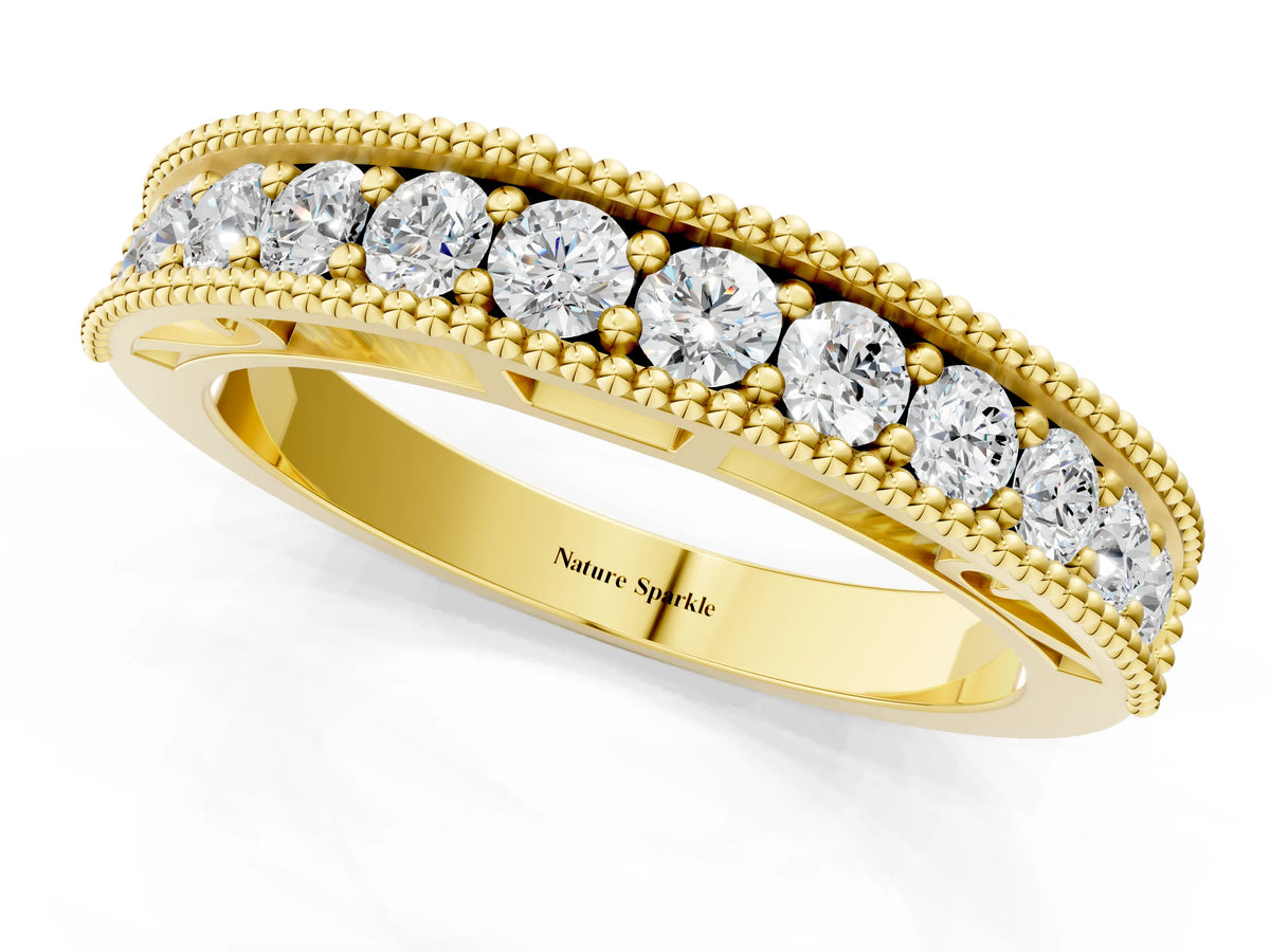 Yellow gold Milgrain Round Diamond Pavé Chevron Band_1