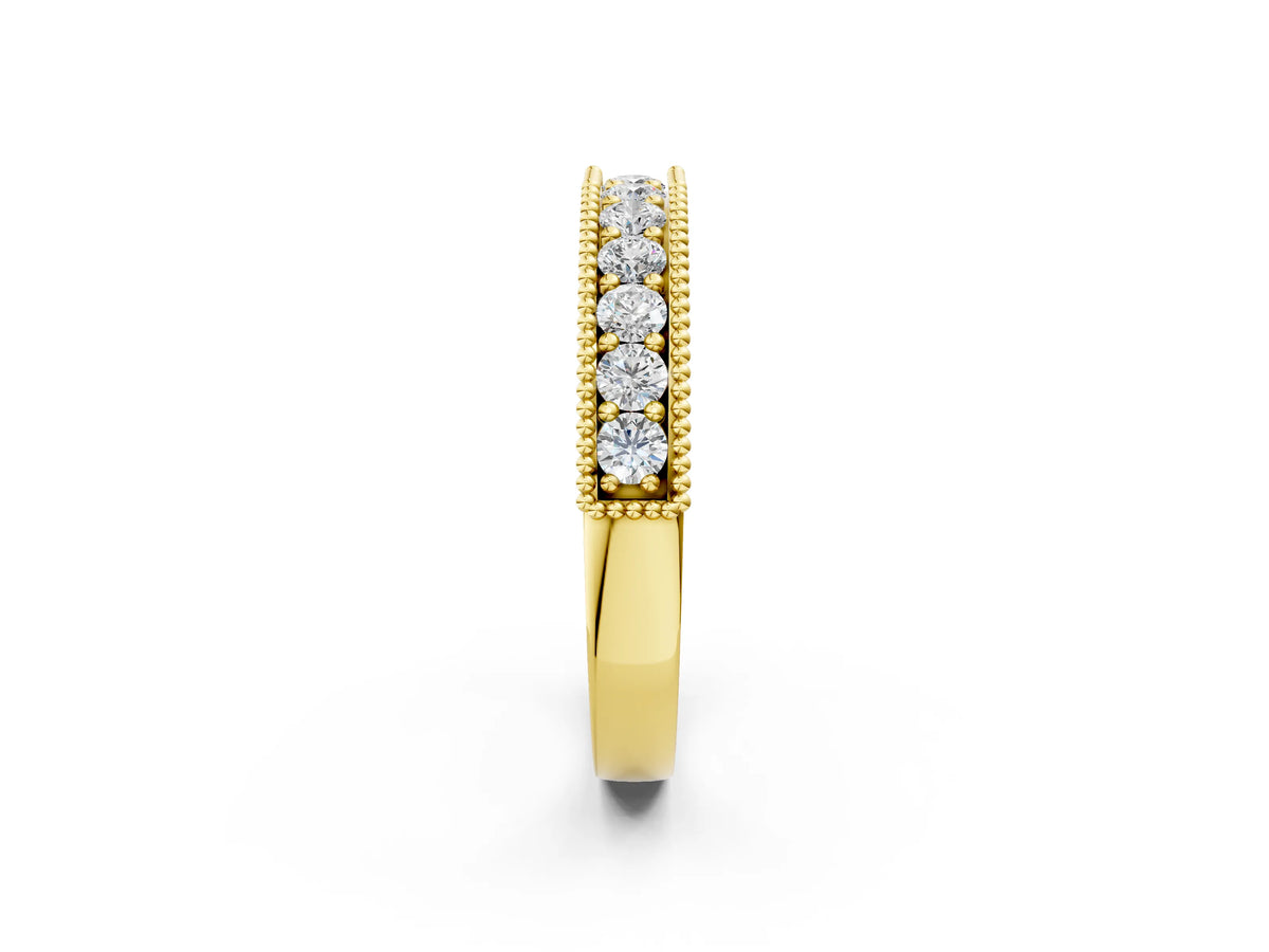 Yellow gold Milgrain Round Diamond Pavé Chevron Band_2