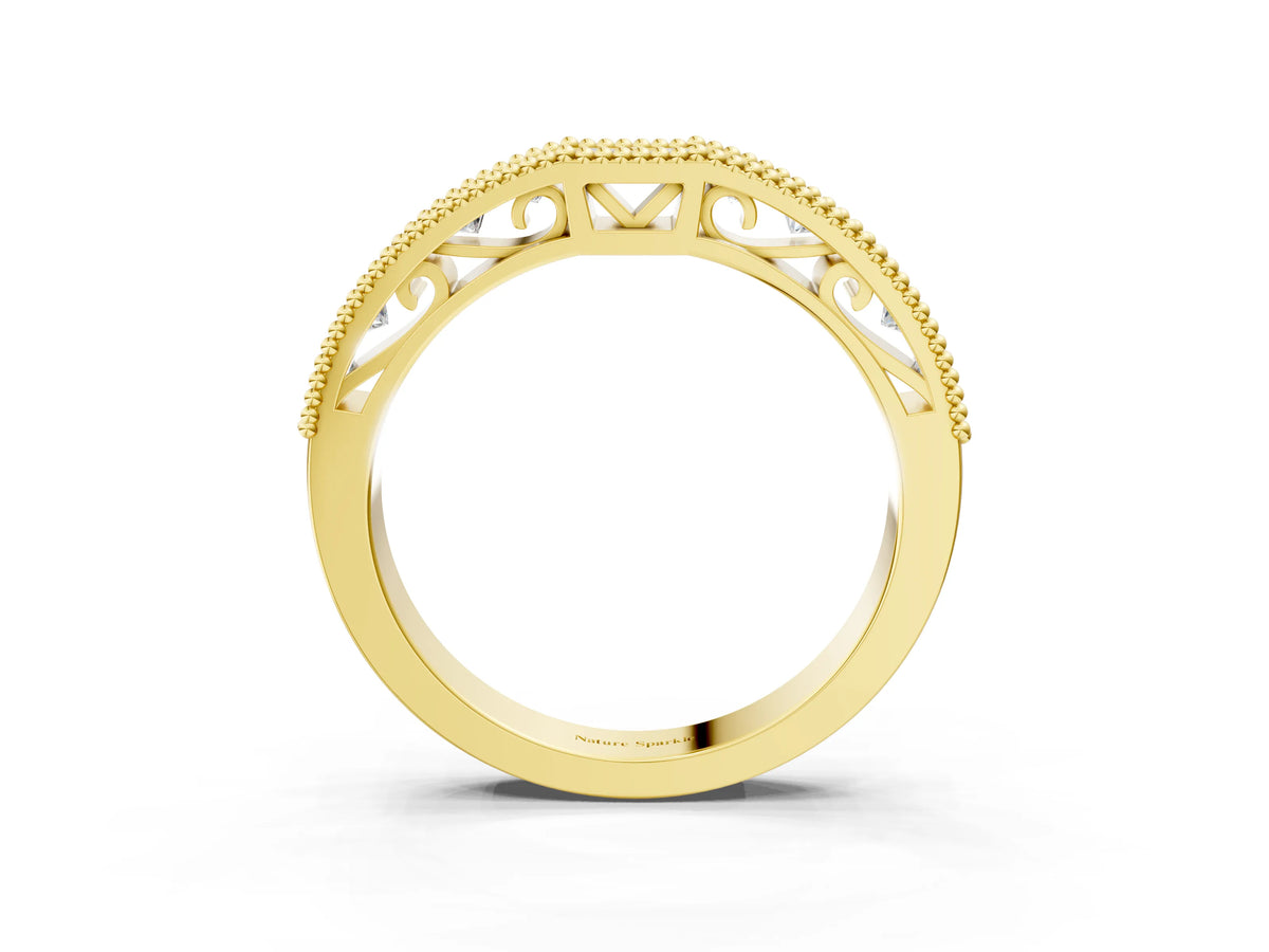 Yellow gold Milgrain Round Diamond Pavé Chevron Band_3