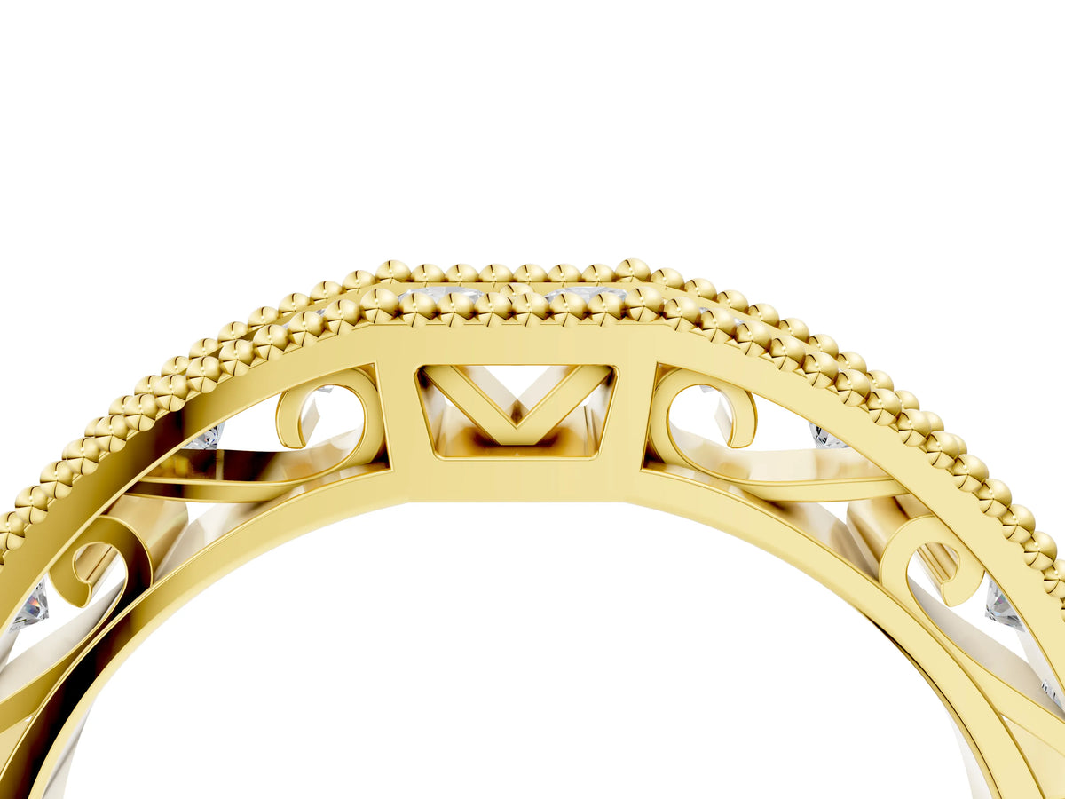 Yellow gold Milgrain Round Diamond Pavé Chevron Band_4