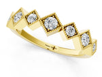 Yellow gold Milgrain Square Bezel Round Diamond Chevron Band_1
