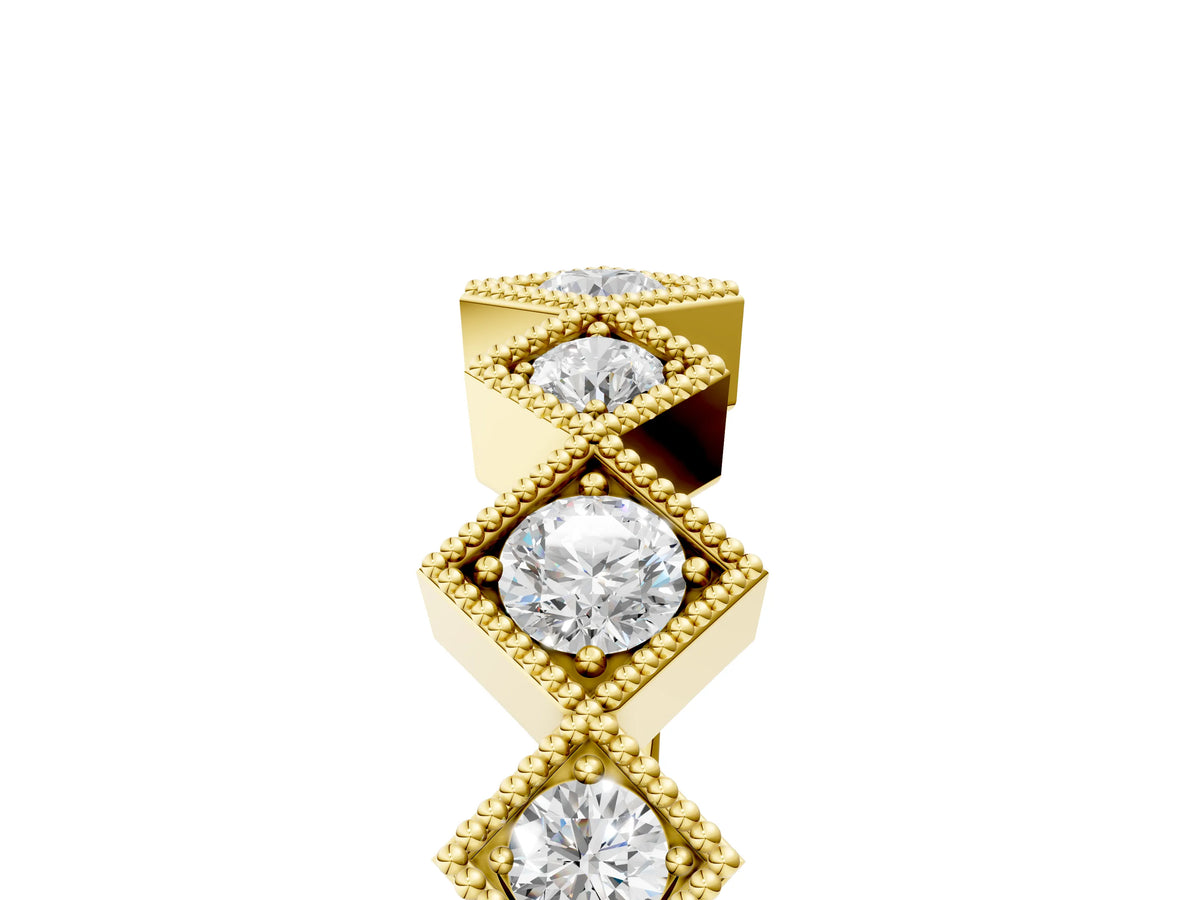 Yellow gold Milgrain Square Bezel Round Diamond Chevron Band_5