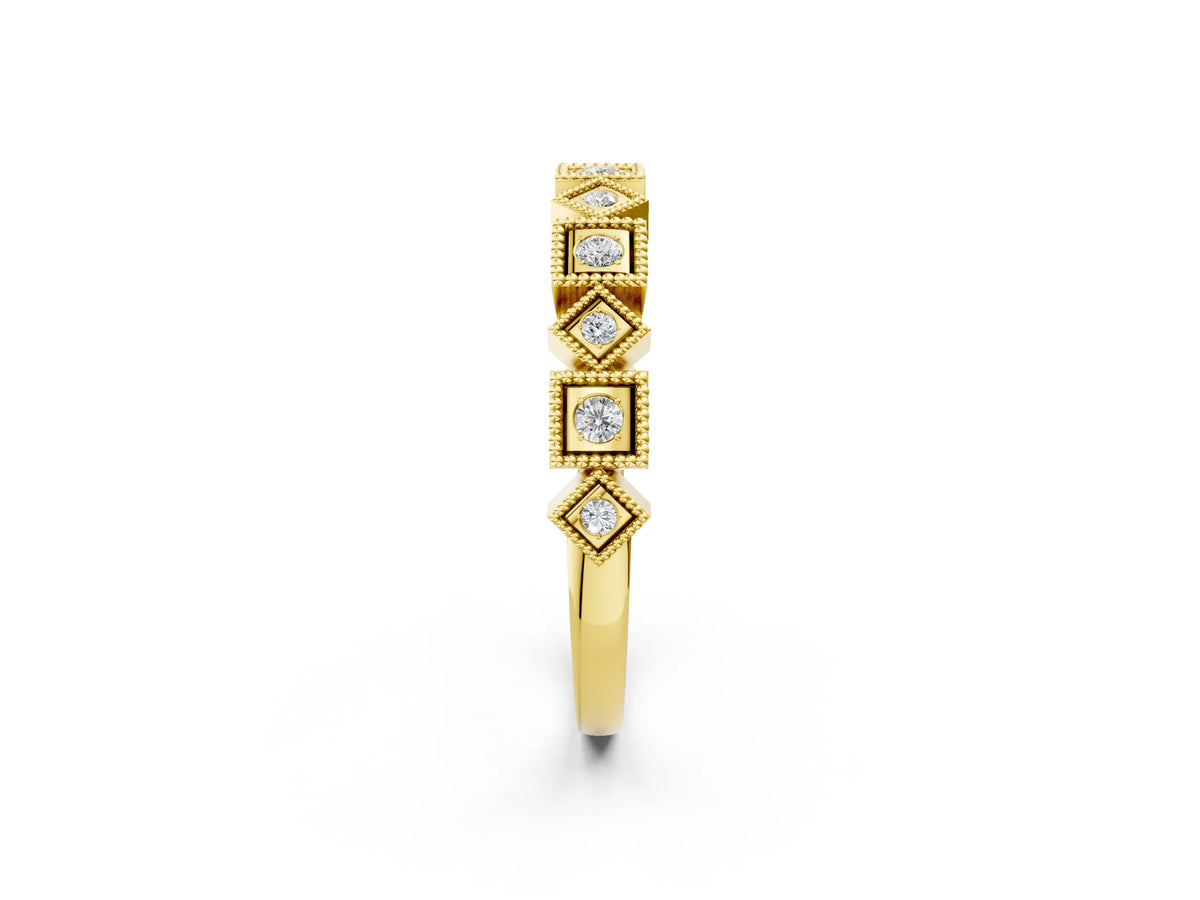 Yellow gold Milgrain Square Diamond Eternity Band with Bezel Setting_2