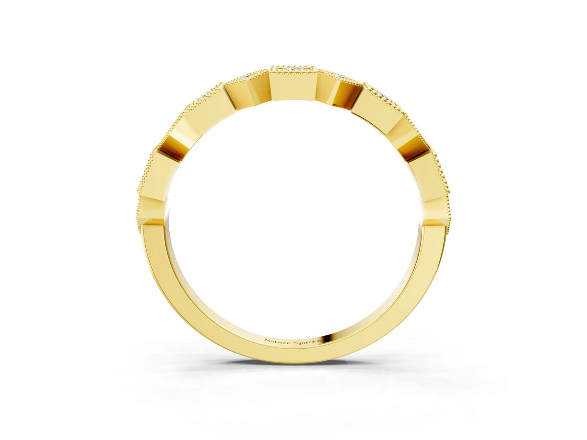 Yellow gold Milgrain Square Diamond Eternity Band with Bezel Setting_3