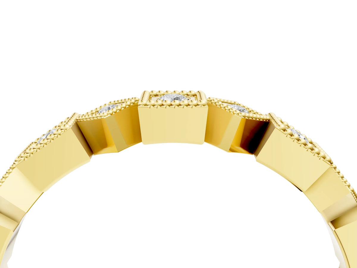 Yellow gold Milgrain Square Diamond Eternity Band with Bezel Setting_4