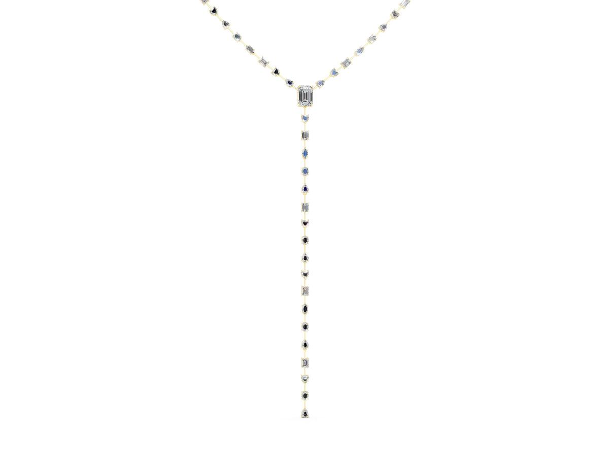 Yellow gold Mixed Shape Diamond Lariat Necklace with Station Accents