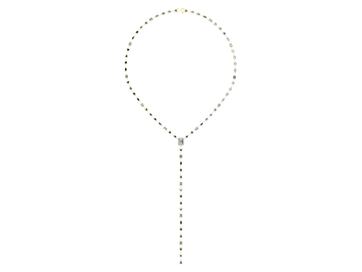 Yellow gold Mixed Shape Diamond Lariat Necklace with Station Accents_1