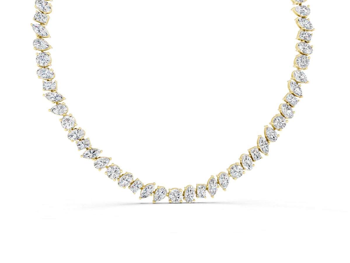 Yellow gold Mixed Shape Diamond Tennis Necklace
