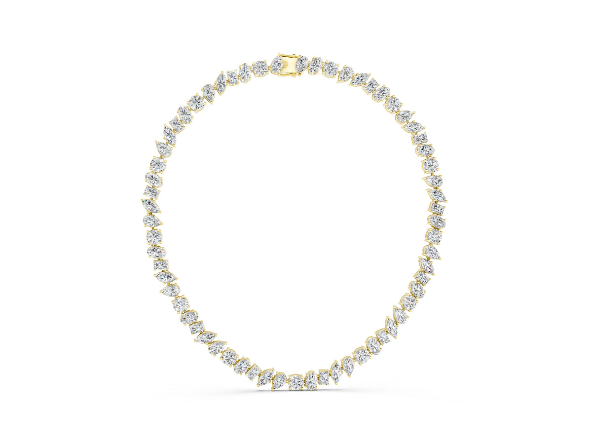 Yellow gold Mixed Shape Diamond Tennis Necklace_1
