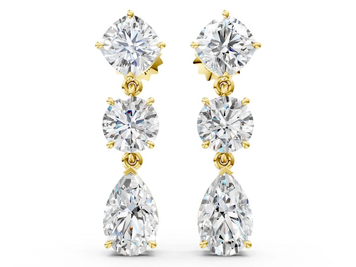 Yellow gold Multi-Shape Diamond Drop Earring