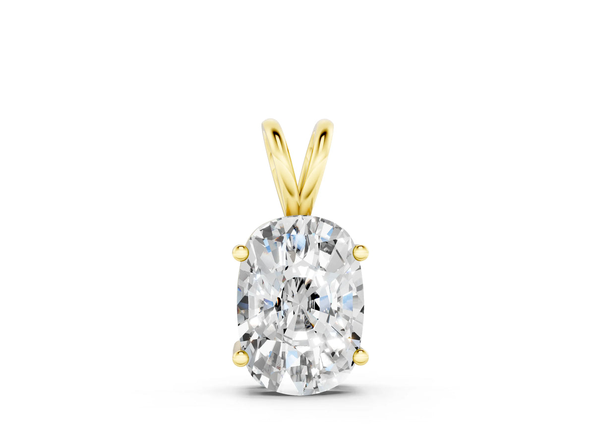 Yellow gold Old Mine Cushion Diamond Solitaire Pendant with Four Prong Setting