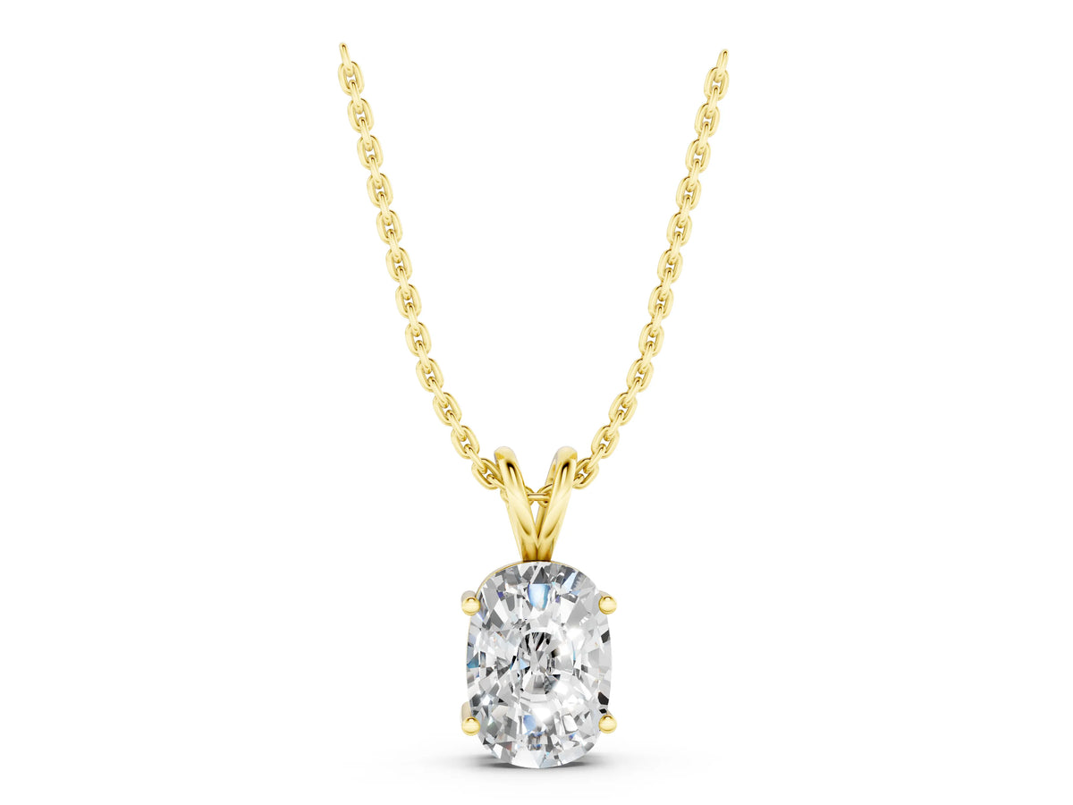 Yellow gold Old Mine Cushion Diamond Solitaire Pendant with Four Prong Setting_1