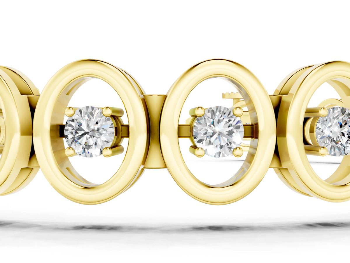 Yellow gold Oval Bezel Set Round Diamond Tennis Bracelet with Four-Prong Setting_1