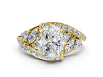 Yellow gold Oval Cut Diamond Halo Ring with Marquise and Pavé Band in Prong Setting