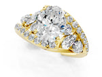 Yellow gold Oval Cut Diamond Halo Ring with Marquise and Pavé Band in Prong Setting_1
