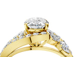 Yellow gold Oval Cut Diamond Halo Ring with Marquise and Pavé Band in Prong Setting_4
