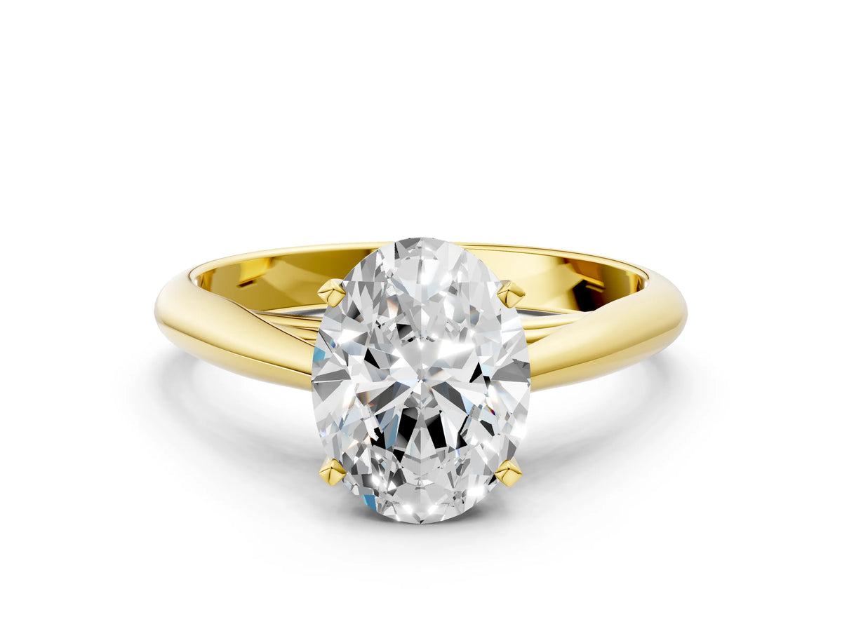 Yellow gold Oval Cut Diamond Solitaire Engagement Ring with Cathedral Setting and Four-Prong Mount