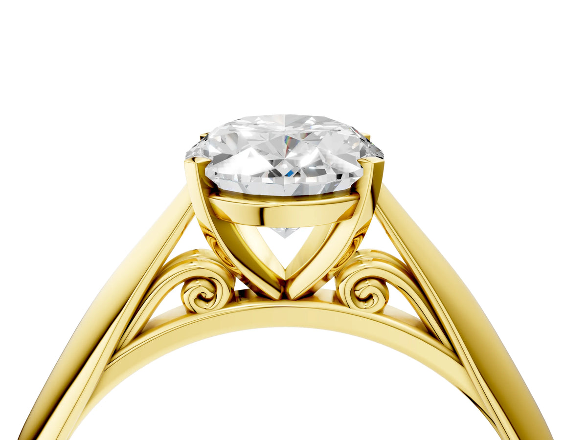 Yellow gold Oval Cut Diamond Solitaire Engagement Ring with Cathedral Setting and Four-Prong Mount_4