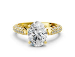 Yellow gold Oval Cut Diamond Solitaire Engagement Ring with Multi-Row Round Pavé Band and Prong Setting