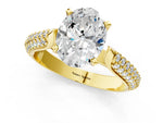 Yellow gold Oval Cut Diamond Solitaire Engagement Ring with Multi-Row Round Pavé Band and Prong Setting_1