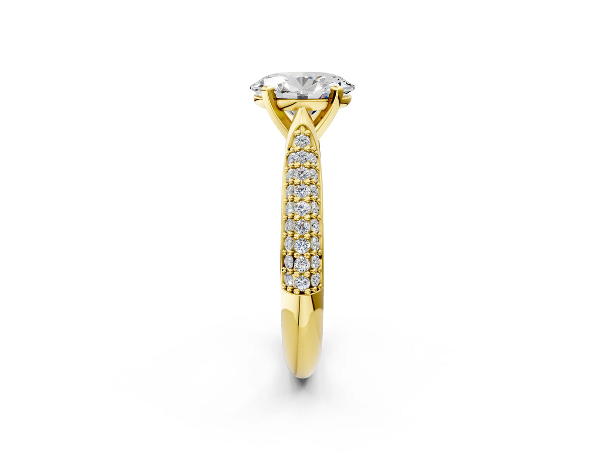 Yellow gold Oval Cut Diamond Solitaire Engagement Ring with Multi-Row Round Pavé Band and Prong Setting_2