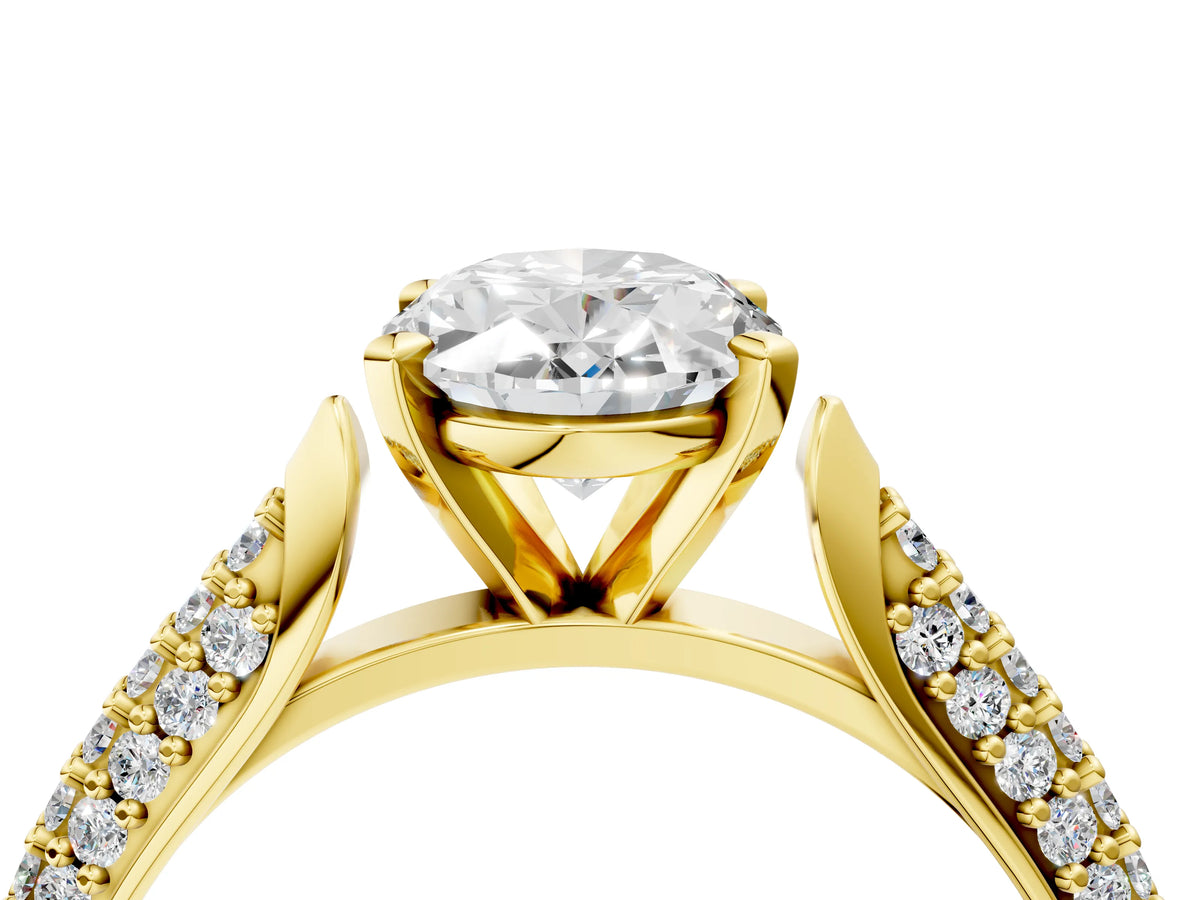 Yellow gold Oval Cut Diamond Solitaire Engagement Ring with Multi-Row Round Pavé Band and Prong Setting_4