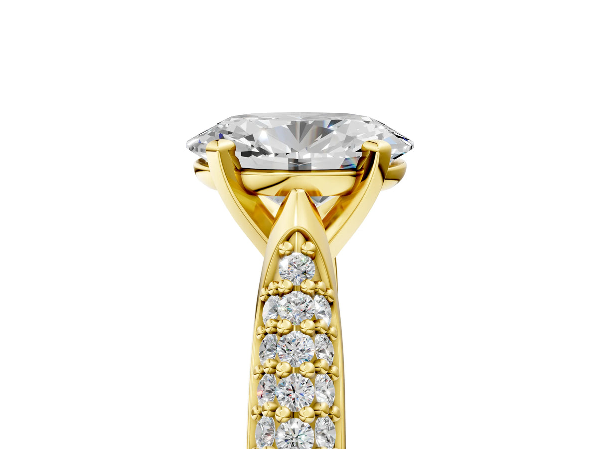 Yellow gold Oval Cut Diamond Solitaire Engagement Ring with Multi-Row Round Pavé Band and Prong Setting_5