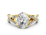 Yellow gold Oval Cut Diamond Solitaire Ring with Four-Prong Setting and Twisted Pavé Band