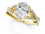 Yellow gold Oval Cut Diamond Solitaire Ring with Four-Prong Setting and Twisted Pavé Band_1