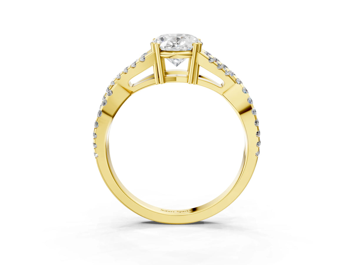 Yellow gold Oval Cut Diamond Solitaire Ring with Four-Prong Setting and Twisted Pavé Band_3
