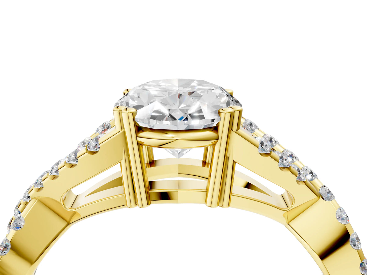 Yellow gold Oval Cut Diamond Solitaire Ring with Four-Prong Setting and Twisted Pavé Band_4