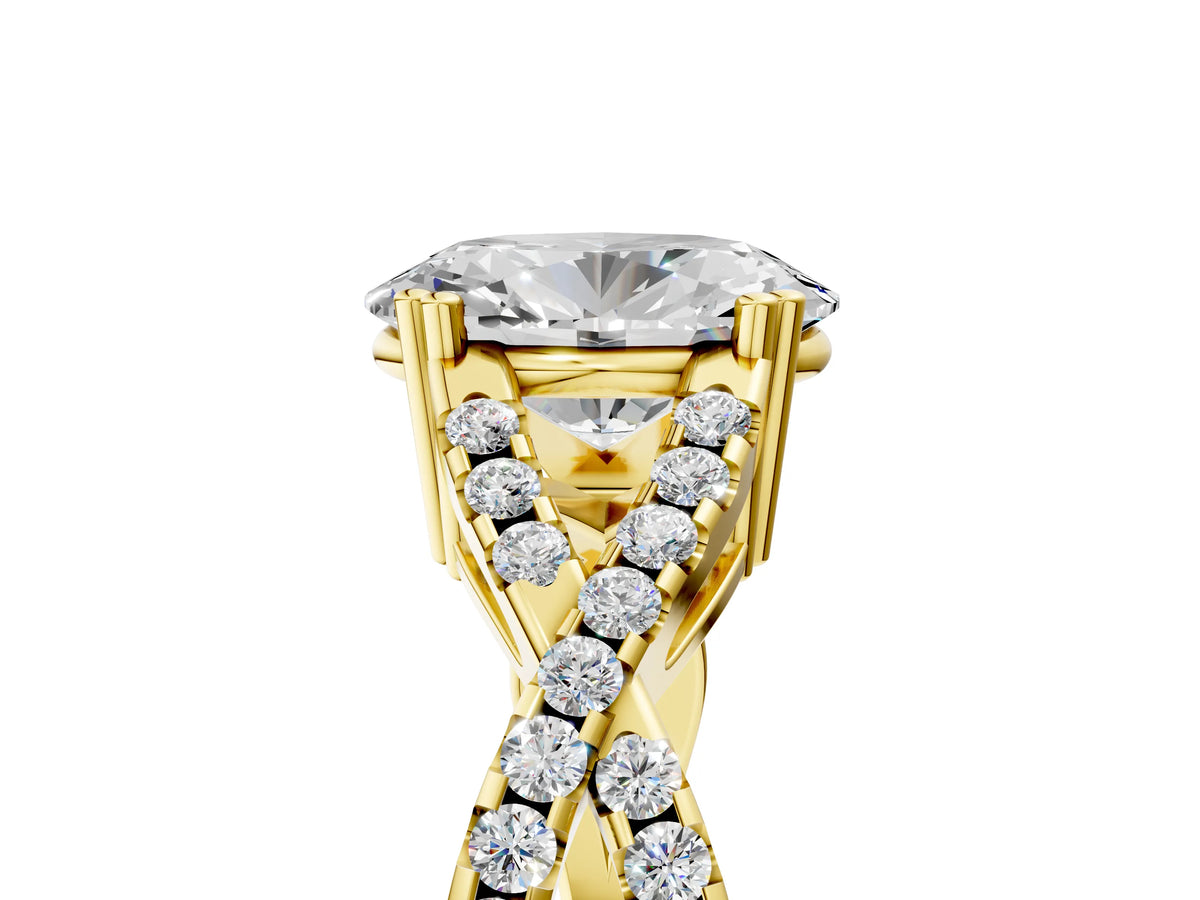 Yellow gold Oval Cut Diamond Solitaire Ring with Four-Prong Setting and Twisted Pavé Band_5