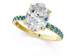 Yellow gold Oval Cut Diamond Solitaire Ring with Round Blue Topaz Pavé Band and Prong Setting_1