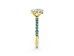 Yellow gold Oval Cut Diamond Solitaire Ring with Round Blue Topaz Pavé Band and Prong Setting_2