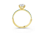 Yellow gold Oval Cut Diamond Solitaire Ring with Round Blue Topaz Pavé Band and Prong Setting_3