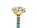 Yellow gold Oval Cut Diamond Solitaire Ring with Round Blue Topaz Pavé Band and Prong Setting_5