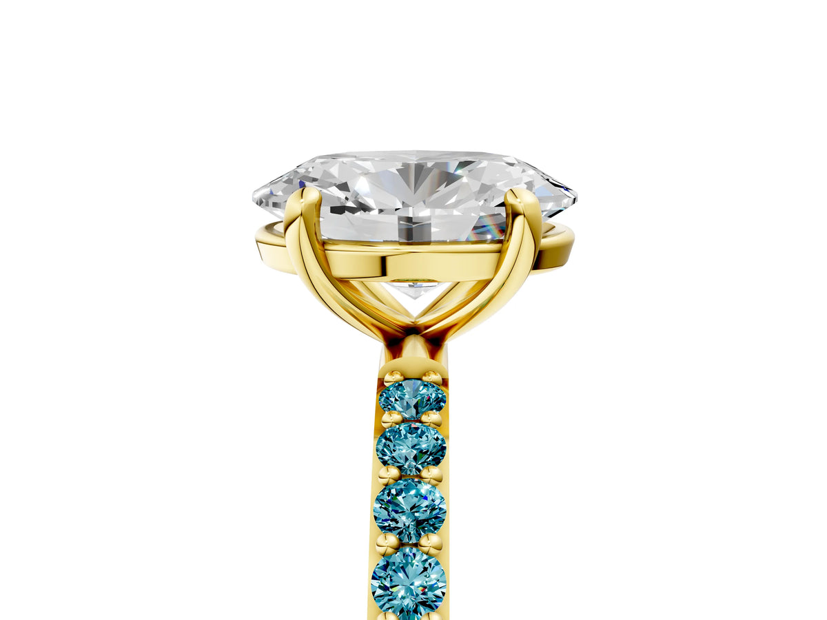 Yellow gold Oval Cut Diamond Solitaire Ring with Round Blue Topaz Pavé Band and Prong Setting_5