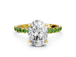 Yellow gold Oval Cut Diamond Solitaire Ring with Round Peridot Pavé Band and Prong Setting