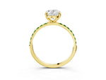 Yellow gold Oval Cut Diamond Solitaire Ring with Round Peridot Pavé Band and Prong Setting_3