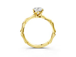 Yellow gold Oval Cut Solitaire Diamond Ring with Bamboo Band and Four-Prong Setting_3