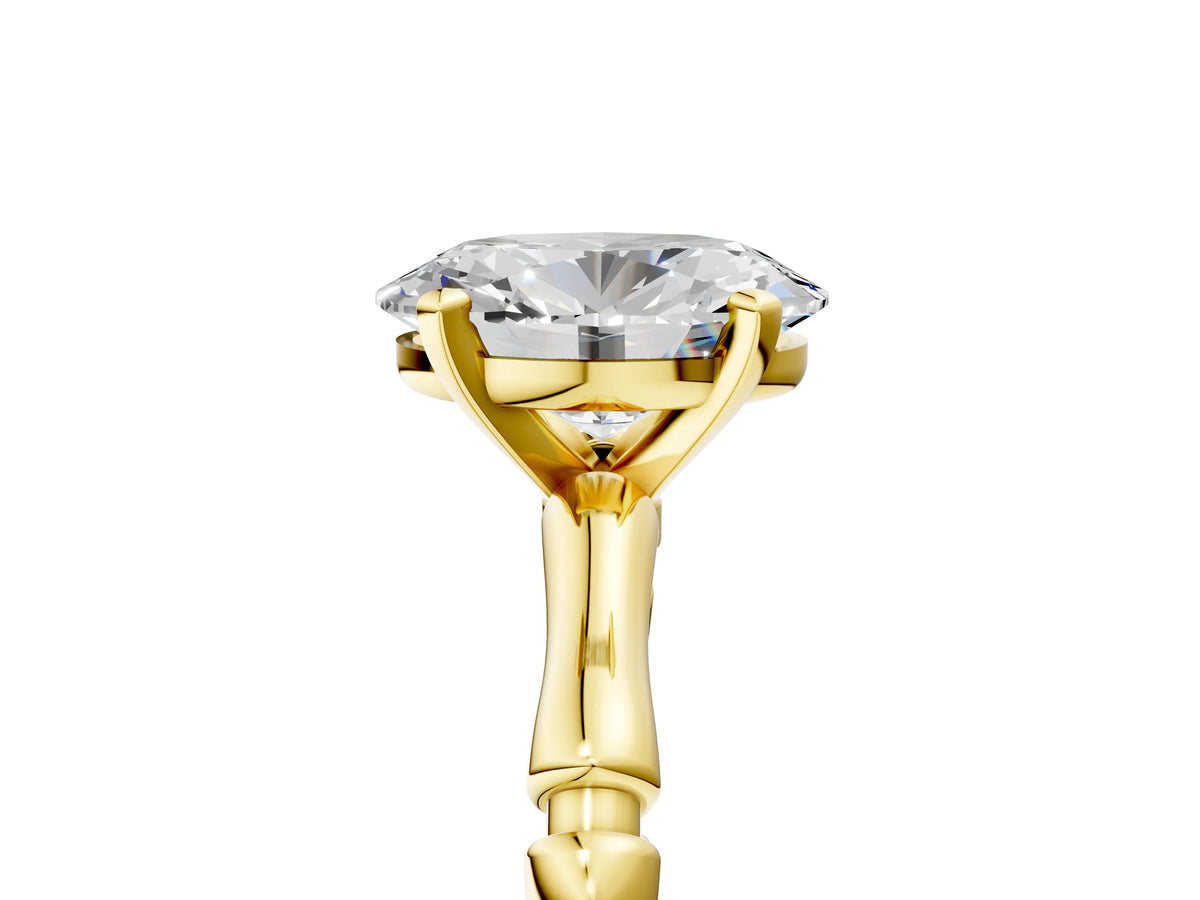 Yellow gold Oval Cut Solitaire Diamond Ring with Bamboo Band and Four-Prong Setting_5