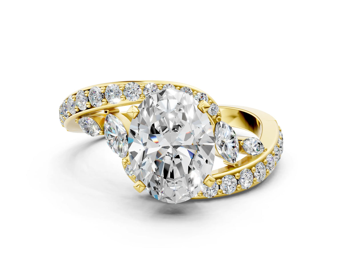 Yellow gold Oval Cut Solitaire with Pavé Twist Band and Four-Prong Setting