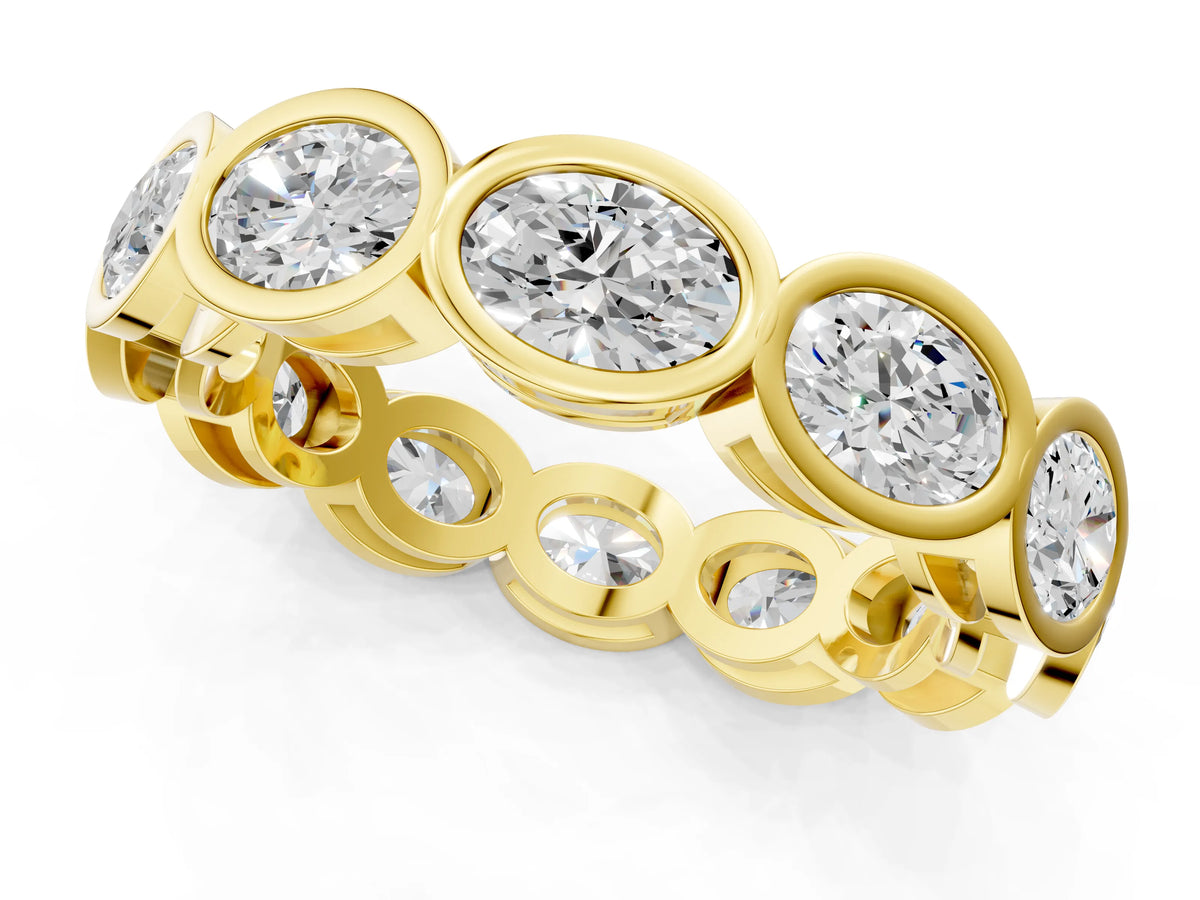 Yellow gold Oval Diamond Bezel Set Eternity Wedding Band_1