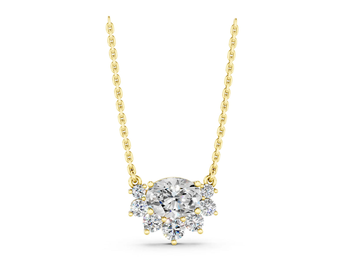 Yellow gold Oval Diamond Cluster Pendant with Prong Setting_1