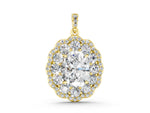 Yellow gold Oval Diamond Floral Halo Pendant with Diamond Accents